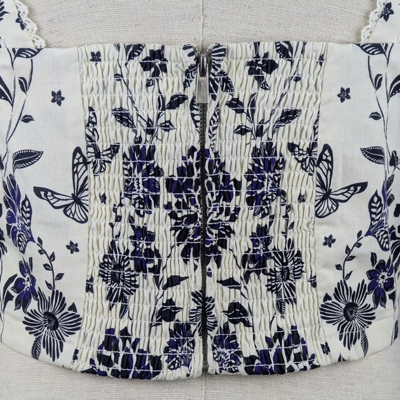 Avec Les Filles Corset Top Cropped Square Neck Sleeveless Floral Natural M NWT - Picture 8 of 16